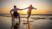 male in wheelchair at beach